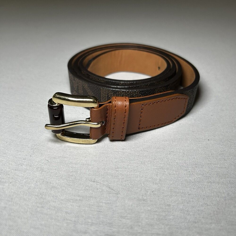 Michael Kors women's belt in brown signature logo print, tortoise shell accent